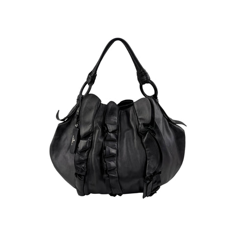 Prada Black Nappa Leather Ruffle Shoulder Bag