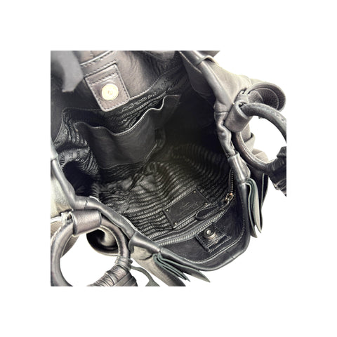 Prada Black Nappa Leather Ruffle Shoulder Bag