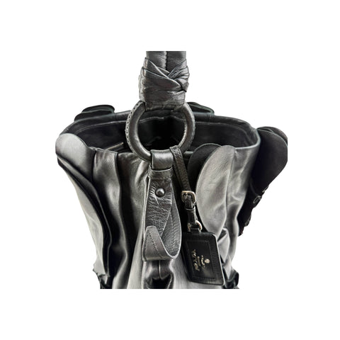 Prada Black Nappa Leather Ruffle Shoulder Bag
