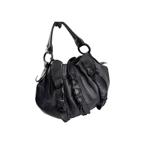 Prada Black Nappa Leather Ruffle Shoulder Bag