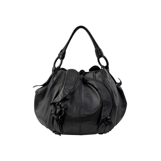 Prada Black Nappa Leather Ruffle Shoulder Bag