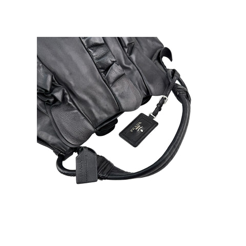 Prada Black Nappa Leather Ruffle Shoulder Bag