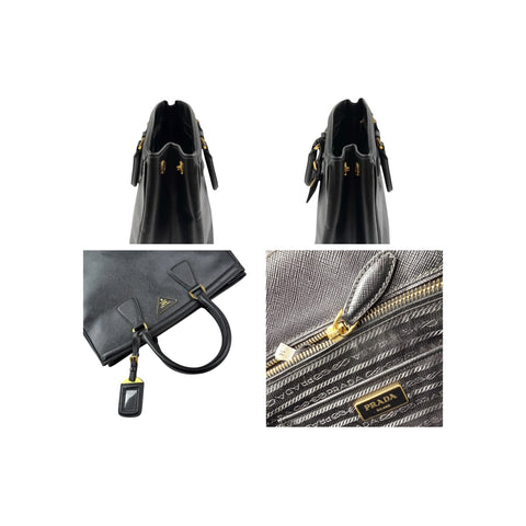 Prada Black Saffiano Vernice Leather Parabole Shopping Tote Bag