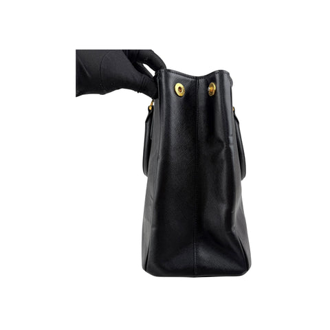 Prada Black Saffiano Vernice Leather Parabole Shopping Tote Bag