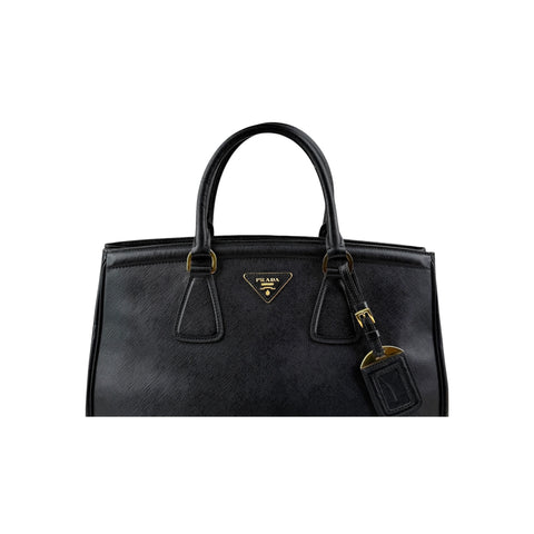 Prada Black Saffiano Vernice Leather Parabole Shopping Tote Bag