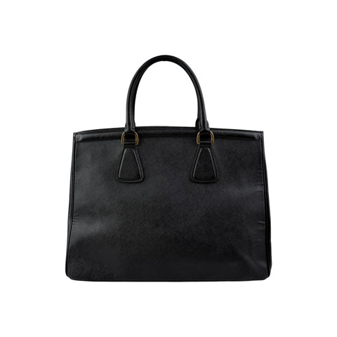 Prada Black Saffiano Vernice Leather Parabole Shopping Tote Bag