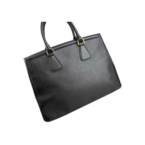 Prada Black Saffiano Vernice Leather Parabole Shopping Tote Bag