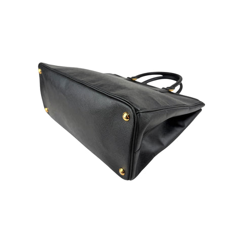Prada Black Saffiano Vernice Leather Parabole Shopping Tote Bag