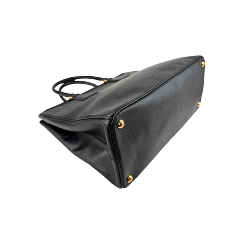 Prada Black Saffiano Vernice Leather Parabole Shopping Tote Bag