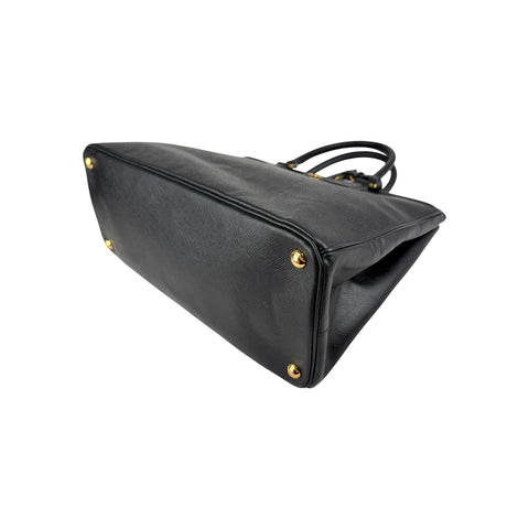 Prada Black Saffiano Vernice Leather Parabole Shopping Tote Bag