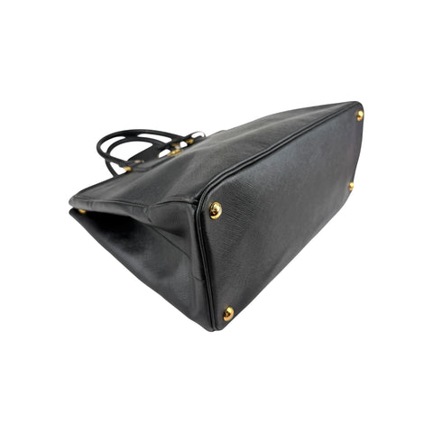 Prada Black Saffiano Vernice Leather Parabole Shopping Tote Bag
