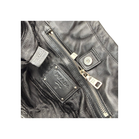 Prada Black Tessuto Nylon and Nappa Leather Stripes Tote Bag