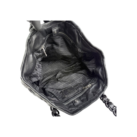 Prada Black Tessuto Nylon and Nappa Leather Stripes Tote Bag