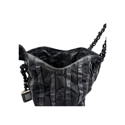 Prada Black Tessuto Nylon and Nappa Leather Stripes Tote Bag