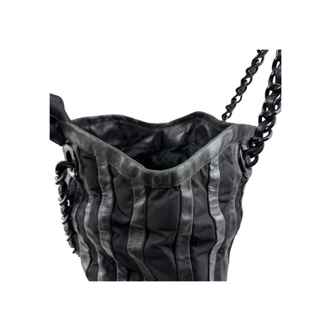 Prada Black Tessuto Nylon and Nappa Leather Stripes Tote Bag