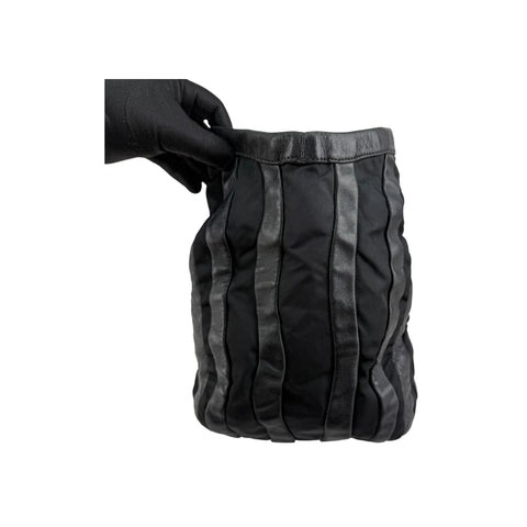 Prada Black Tessuto Nylon and Nappa Leather Stripes Tote Bag