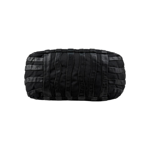 Prada Black Tessuto Nylon and Nappa Leather Stripes Tote Bag