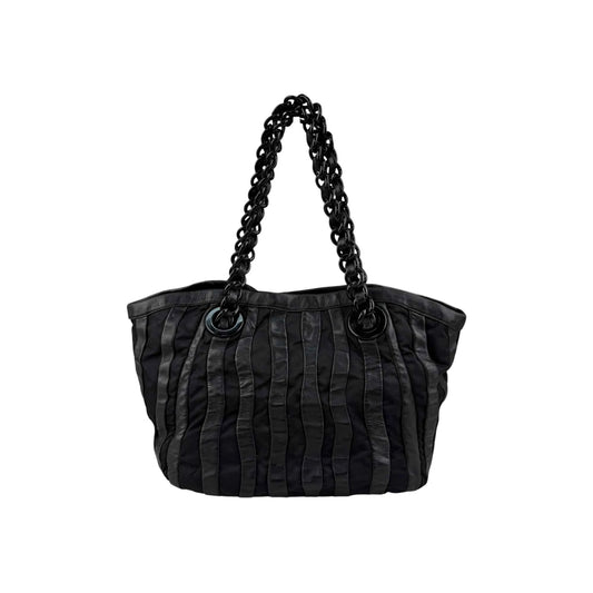 Prada Black Tessuto Nylon and Nappa Leather Stripes Tote Bag