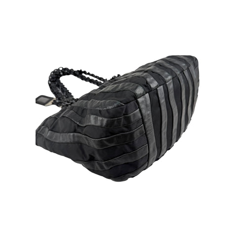 Prada Black Tessuto Nylon and Nappa Leather Stripes Tote Bag