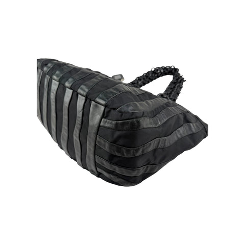Prada Black Tessuto Nylon and Nappa Leather Stripes Tote Bag