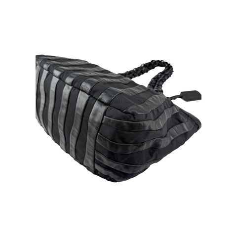 Prada Black Tessuto Nylon and Nappa Leather Stripes Tote Bag