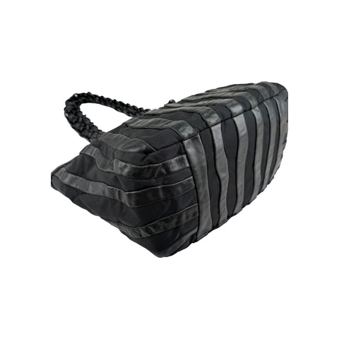 Prada Black Tessuto Nylon and Nappa Leather Stripes Tote Bag
