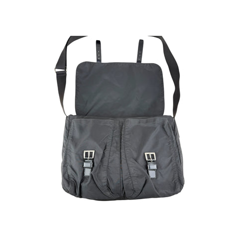 Prada Black Vela Nylon Buckle Messenger Bag