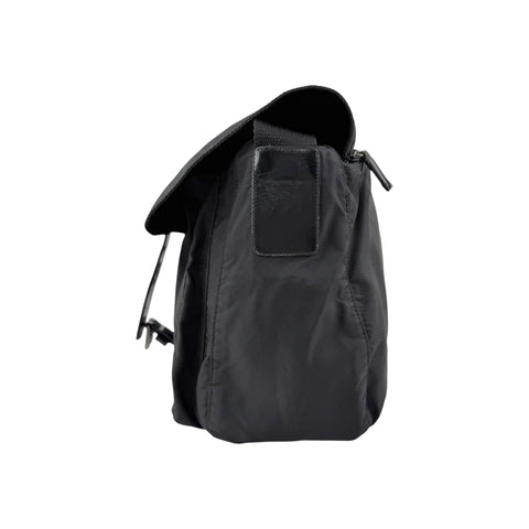 Prada Black Vela Nylon Buckle Messenger Bag