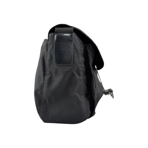 Prada Black Vela Nylon Buckle Messenger Bag