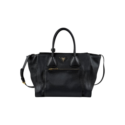 Prada Black Vitello Daino Leather Double Handle Tote Bag