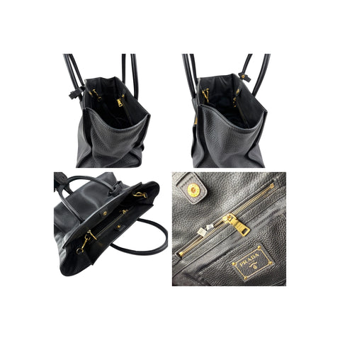 Prada Black Vitello Daino Leather Double Handle Tote Bag