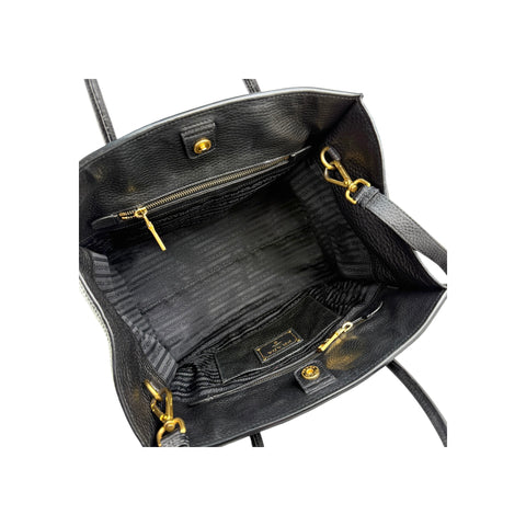 Prada Black Vitello Daino Leather Double Handle Tote Bag