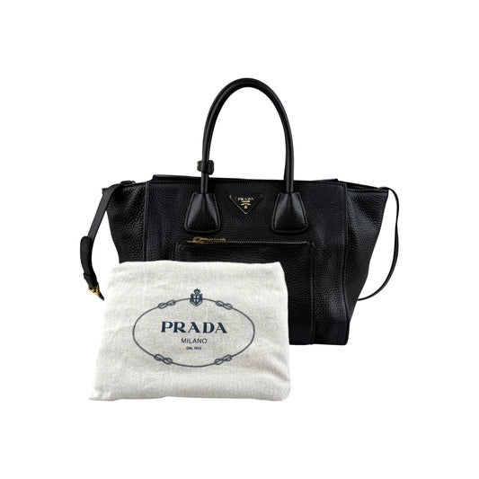 Prada Black Vitello Daino Leather Double Handle Tote Bag