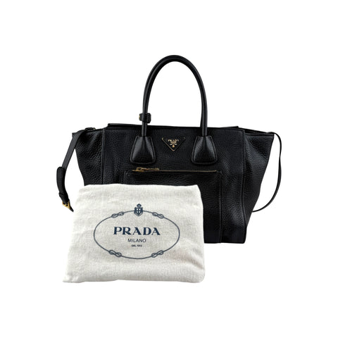 Prada Black Vitello Daino Leather Double Handle Tote Bag