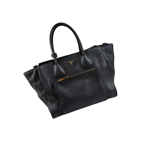 Prada Black Vitello Daino Leather Double Handle Tote Bag