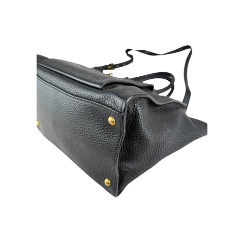 Prada Black Vitello Daino Leather Double Handle Tote Bag
