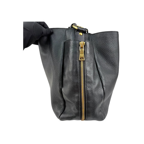 Prada Black Vitello Daino Pebbled Leather Hobo Bag