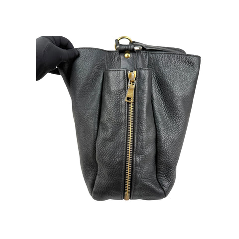 Prada Black Vitello Daino Pebbled Leather Hobo Bag