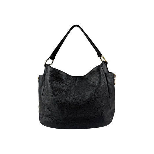 Prada Black Vitello Daino Pebbled Leather Hobo Bag
