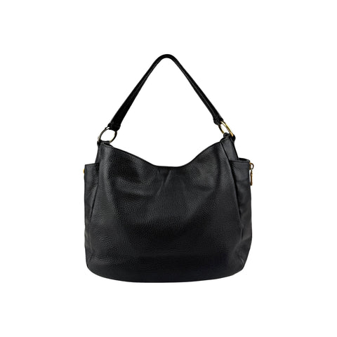 Prada Black Vitello Daino Pebbled Leather Hobo Bag