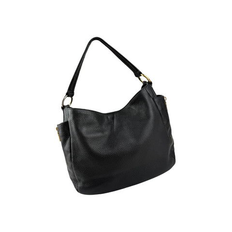 Prada Black Vitello Daino Pebbled Leather Hobo Bag