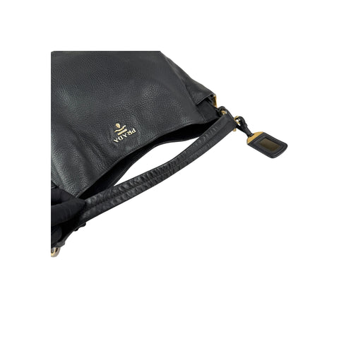 Prada Black Vitello Daino Pebbled Leather Hobo Bag
