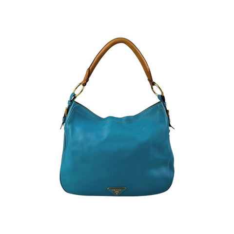 Prada Blue Cervo Leather Zip Around Hobo