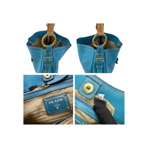 Prada Blue Cervo Leather Zip Around Hobo