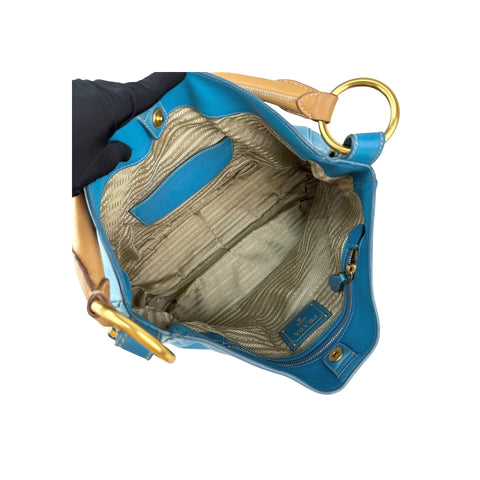 Prada Blue Cervo Leather Zip Around Hobo
