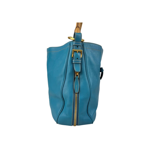 Prada Blue Cervo Leather Zip Around Hobo