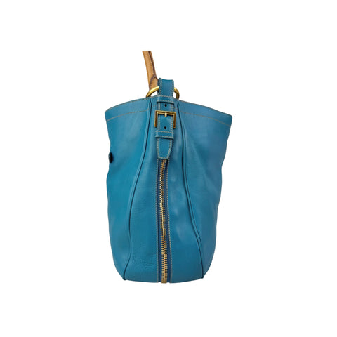 Prada Blue Cervo Leather Zip Around Hobo