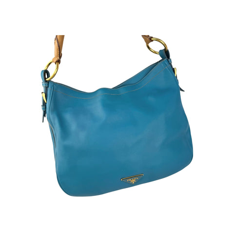 Prada Blue Cervo Leather Zip Around Hobo