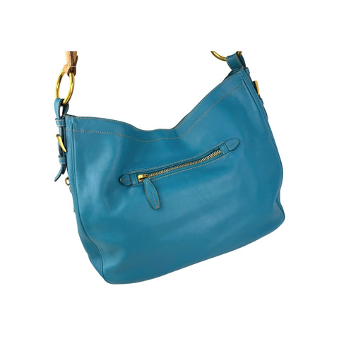 Prada Blue Cervo Leather Zip Around Hobo