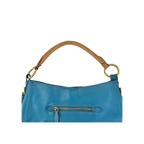 Prada Blue Cervo Leather Zip Around Hobo